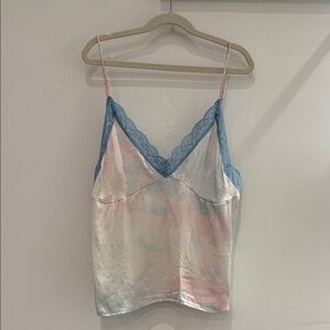 Frankie’s bikinis Silk Camisole with Blue Lace Trim